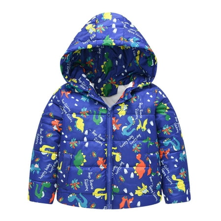 

WZHKSN Child Sweater Toddler Boys Girls Winter Animal Cartoon Dinosaur Prints Hooded Jacket Thicken Windproof Zipper Warm Outwear Coat