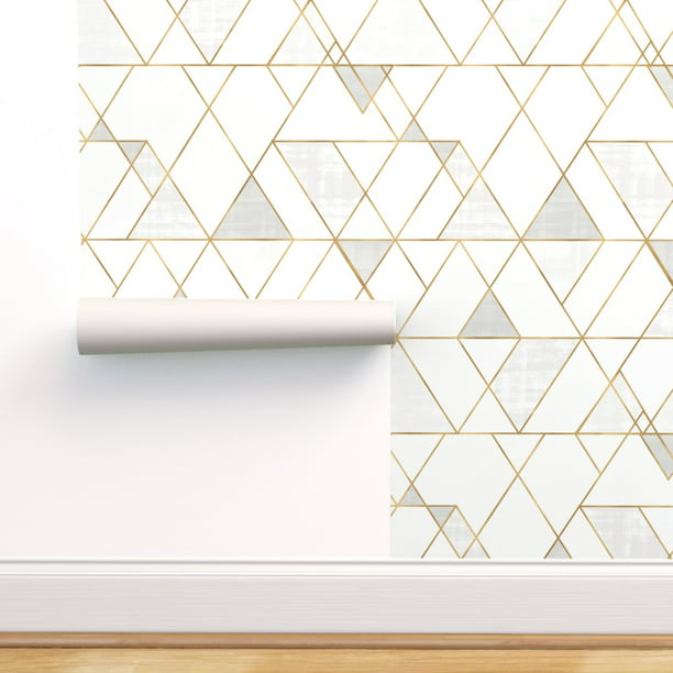 Peel-and-Stick Removable Wallpaper Mod, Triangles, White, Gold