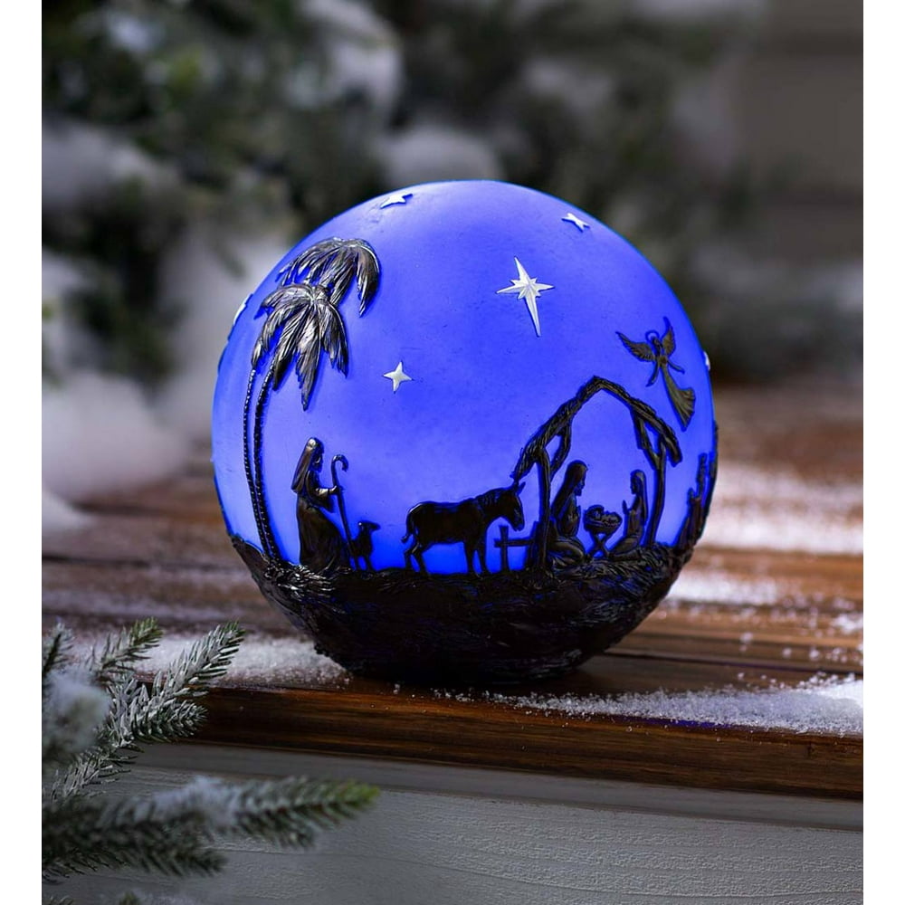Glowing 3D Christmas Scene Indoor / Outdoor Globe & Timer, Nativity