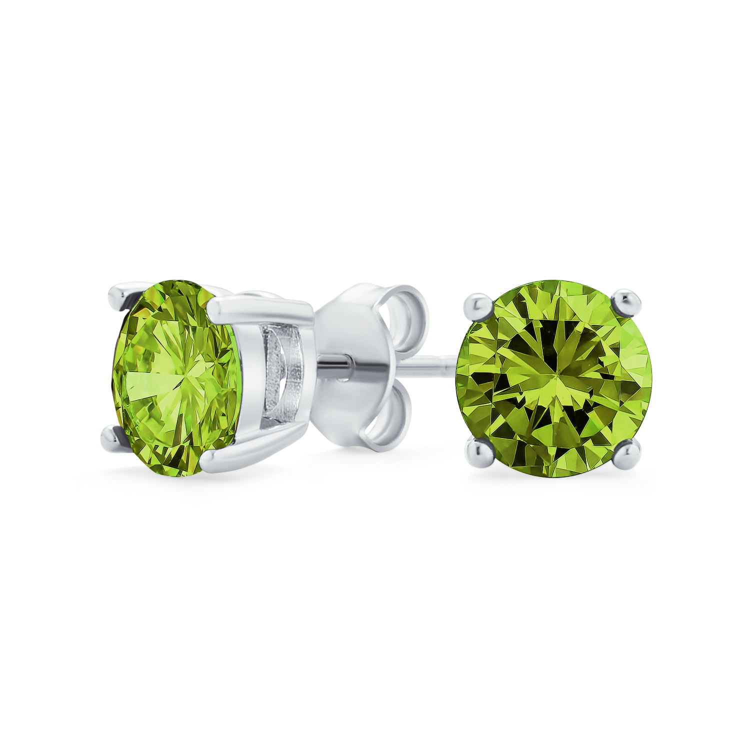 Solitaire Stud Earrings 14K White Gold Over .925 Sterling Silver 6MM SVC-JEWELS 3.00 CT Round Cut Peridot