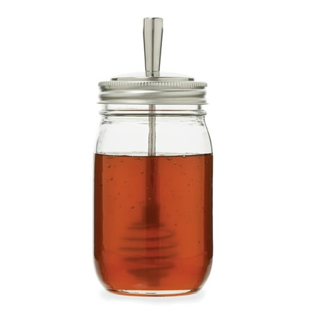 Jarware Stainless Steel Honey Dipper Lid for Regular Mouth 16-Ounce Mason Jars