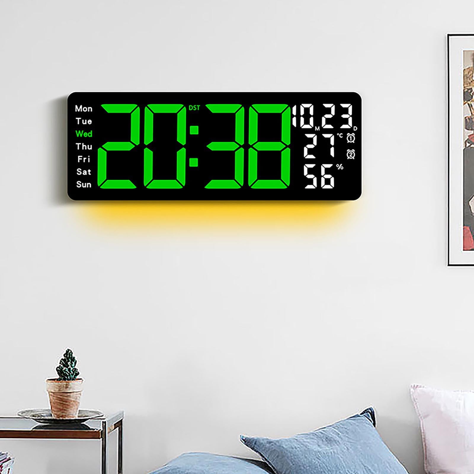 Outoloxit 17.3 Inch Large LED Digital Wall Clock with Remote Control, Alarm, Temperature Humidity Display, and Night Light for Living Room, Bedroom