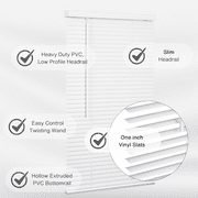 Lotus & Windoware Cordless 1 Vinyl Mini Blind Light Filtering Horizontal Blind, 70 Width x 72 Length, White, Smooth