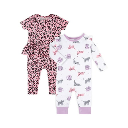 Little Star Organic Baby Girl Romper, 2pk