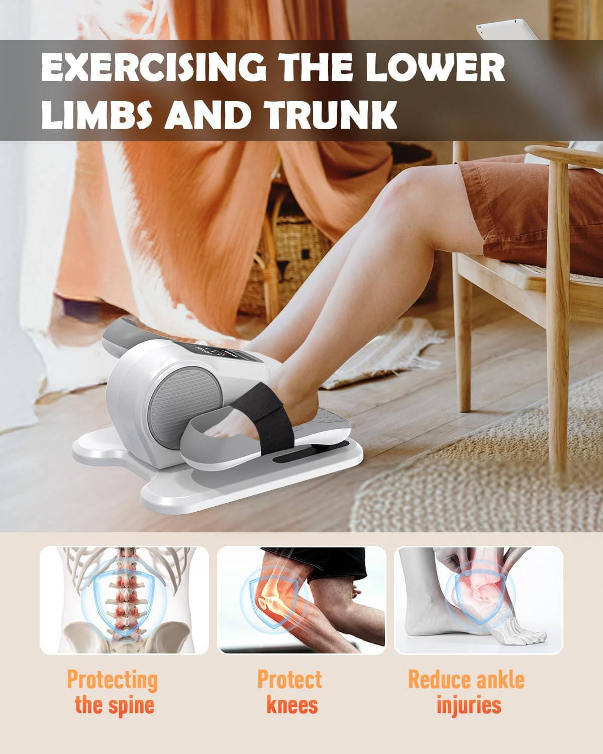 Yagud Under Desk Elliptical Machine, Electric Ellipse Leg Exerciser for Senior, 12 Adjustable Speeds Quiet and Portable Seated Pedal Exerciser for Training with Remote Control, Gray