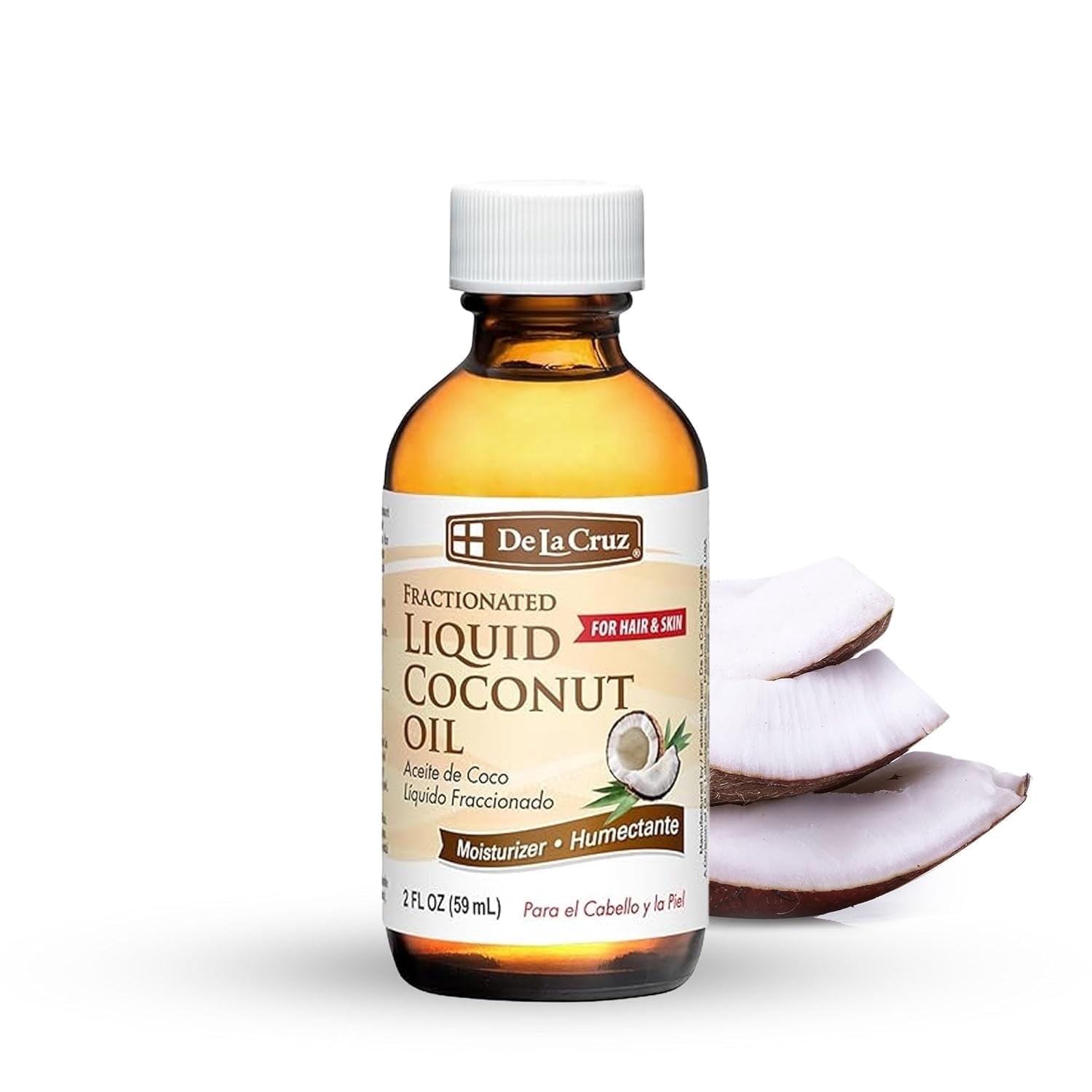 De La Cruz Fractionated Liquid Coconut Oil for Hair and Skin - Natural Moisturizer - 2 fl oz