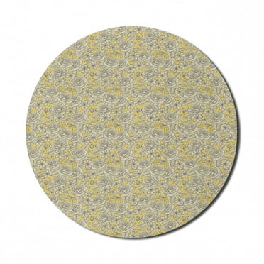 Vintage Mouse Pad for Computers, Hand Drawn Romantic Blooming Roses and Daisies Botanical Illustration, Round Non-Slip Thick Rubber Modern Mousepad, 8" Round, Earth Yellow and Beige, by Ambesonne