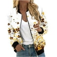 thumbnail image 3 of QATAINLAV Plus Size Jackets for Women Fashion Floral Casual Lightweight Windbreaker Fall Zip Up Stand Collar Cropped Bomber Jacket with Pockets, Yellow, XXXXXL, 3 of 6