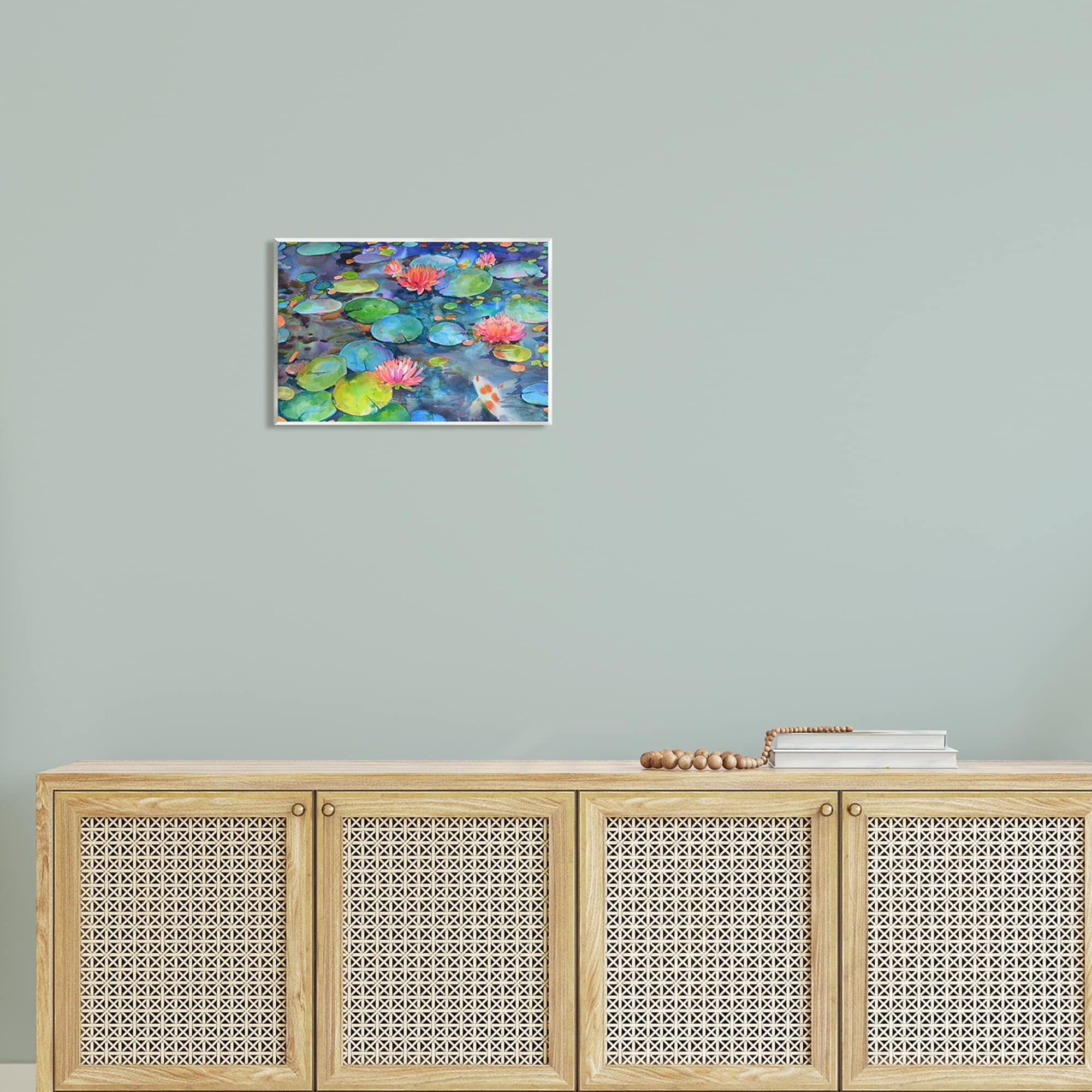 Stupell Industries Vivid Pond Lily Lotus Blossom Koi Fish Pond Painting Unframed Art Print Wall Art, Design by Marietta Cohen Art and Design