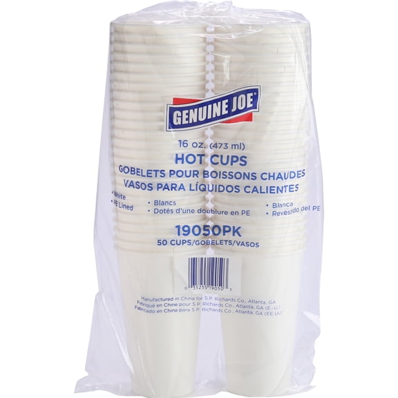 Genuine Joe, GJO19050PK, Disposable Hot Cup, 50 / Pack, White, 16 fl oz