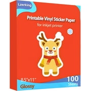 Printable Vinyl Glossy Sticker Paper for Inkjet Printer 100 Sheets White Waterproof Self-Adhesive 8.5x11 Inches -