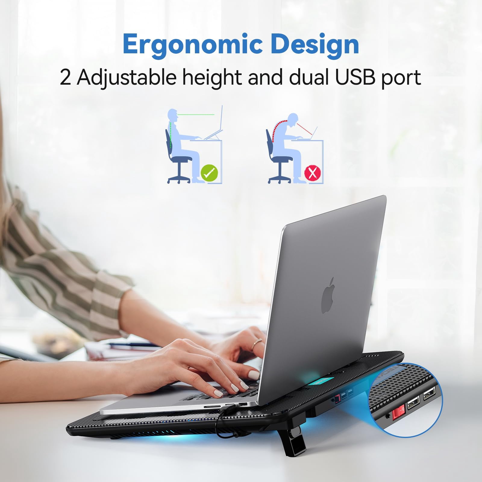 Laptop Pad  Portable Slim Quiet Usb Notebook Cooler Stand Chill Mat With 3 Blue Led Fans Fits 12-17 Inches (black)