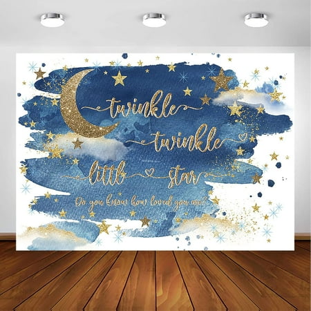 Twinkle Twinkle Little Star Backdrop for Boy Gold and Blue Twinkle Boy Baby Shower Photography Background Glitter Star Baby Shower Party Decorations Banner Supplies Photo Booth Props