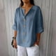 thumbnail image 2 of Vestidos Casuales Para Mujer, Blusas De Mujer De Moda Blusa de lino con cuello en V, manga 3/4 y botones, suelta, de color liso, para mujer, 2 of 6