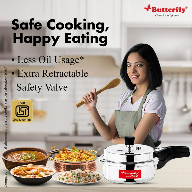Butterfly Stainless Steel Tez Triply Pressure Cooker Olc 2 Liter Silver Walmart