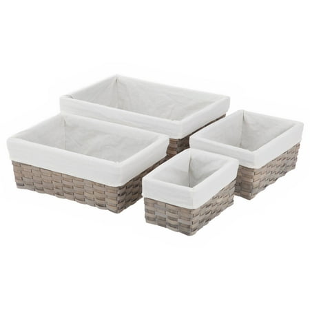 Woven Wood Basket Set, Multiple Colors, 4-Piece Set