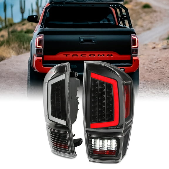 AKKON - For 2016-22 Toyota Tacoma Full LED Light Bar Tail Lights Black Housing Clear Lens Set