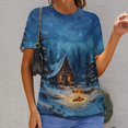 thumbnail image 6 of Christmas Snowman Snow House Women's Short Sleeve T-Shirt Crew Neck Casual Summer Trendy Loose Fit Tops, 6 of 6