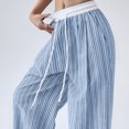 thumbnail image 5 of XFLWAM Women Striped Pants Y2k Wide Leg Lounge Pants Baggy Drawstring Elastic High Waist Trousers Comfy Going Out Pants Blue XL, 5 of 5