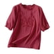 thumbnail image 2 of Fiudx Ofertas Flash Del Día Mujer Primavera Verano Color Sólido Bordado Casual Camiseta Suelta Manga Corta Cuello Redondo Tops Blusa de Lino, 2 of 3
