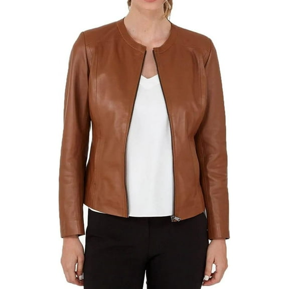 New Womens Genuine Lambskin Leather Brown Jacket Biker Stylish Motorcycle Soft Jacket W123