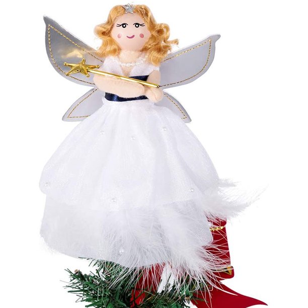 Wisremt Mini Angel Christmas Tree Topper, White 7Inch Light Angel