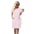thumbnail image 4 of Women'S Summer Striped Short Sleeve T Shirt Dress Casual Tie Waist with Pockets Pink XXXL, 4 of 10