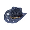 thumbnail image 3 of sususu Straw Cowboy Hat for Women Western Cowgirl Hat Wide Brim Classic Sun Hats Outdoor Beach Hat Hats Navy, 3 of 4