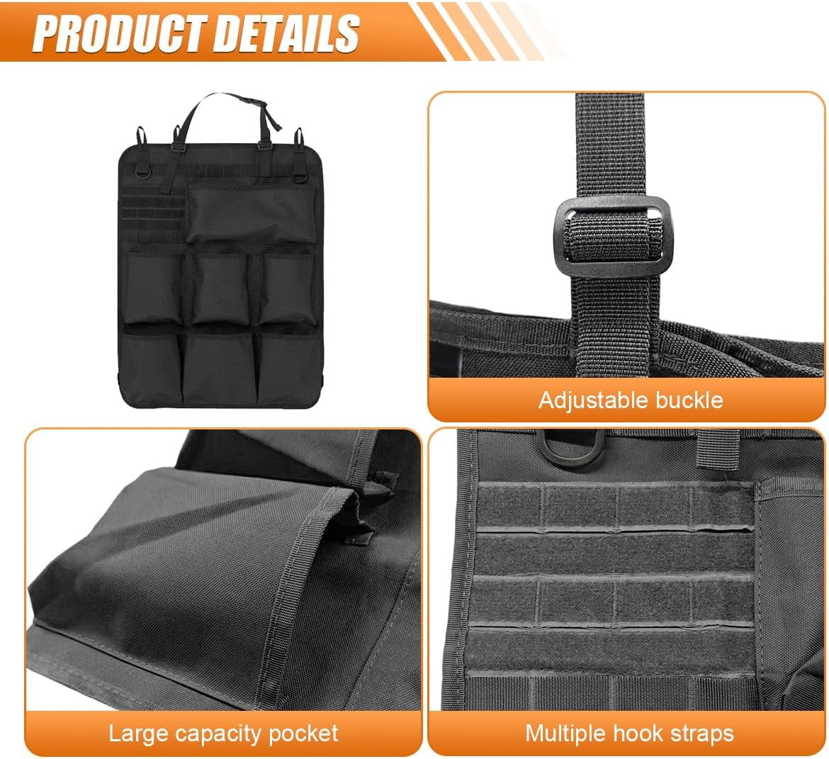 Car Backseat Organizer Waterproof Oxford Automotive Seat Back Protector with 8 Pockets Hanging Vehicle Behind Storage Bag Universal Travel Accessories for RV SUV Truck(Black)