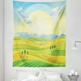 thumbnail image 1 of White Brown Tapestry, Sunny Rural Landscape with Rolling Hills Fields in Autumn Color Cartoon Art Print, Fabric Wall Hanging Decor for Bedroom Living Room Dorm, 5 Sizes, Yellow Green, by Ambesonne, 1 of 1