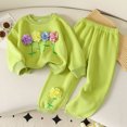 thumbnail image 5 of Gubotare Toddler Girls Knit Set Girls' Top & Pants Set Straight Leg Pants 3D Floral Long Sleeve Crew Neck Casual Home & Outdoor Wear 4T 5T (Green,4-5 Years), 5 of 9