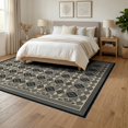 thumbnail image 3 of ODIKA 6'x9' Washable Area Rug Grid Lattice Checkered Neutral Geometric Trellis Farmhouse Border for Queen Size Bedroom, Under Bed, Master Suite, Easy Care, Non-Shedding, 3 of 7