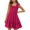 thumbnail image 2 of KISSMODA Girls Casual Smocked Dress Square Neck Puff Short Sleeve Ruffle Dresses 4-13 Years, 2 of 4