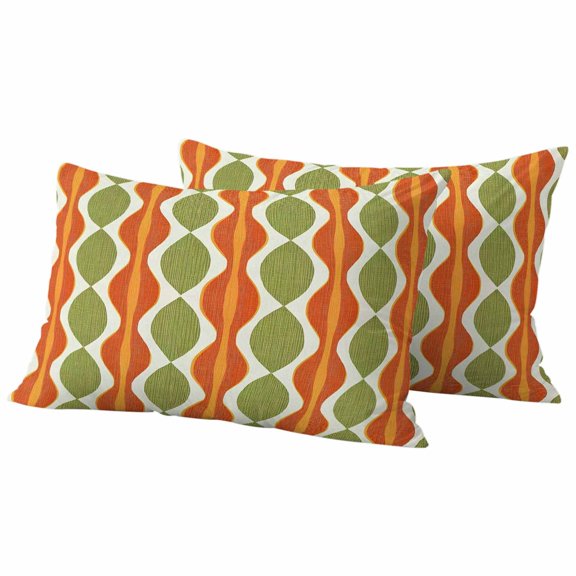 Orange Green Geometric Outdoor Waterproof Pillow Covers, Abstract Moire Modern Vintage Decorative Rectangle Throw Pillowcase Sofa Cushion Sham for Patio/Couch/Chair, 20"x12" 2 Pack