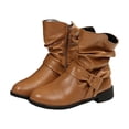 thumbnail image 6 of Oyedens Womens Mid Calf Boots Fashion Slouchy Bowknot Leather Zipper Low Heels Short Boots for Women, 6 of 8