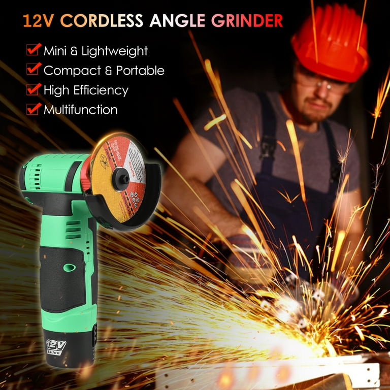 Cordless Angle Grinder Tool Kit Portable Lithium Electric Angle Grinder  19500rpm Rechargeable Power Cutter with 2pcs Batteries 2pcs Grinding Discs  for Grinding Polishing Cutting Rust Remov 