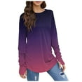 thumbnail image 1 of Hauts pour Femmes Manches Longues Col Rond Basique Mode Tunique Imprimée Trou de Pouce T-Shirts Surdimensionnés pour Femmes Violet TTG, 1 of 4