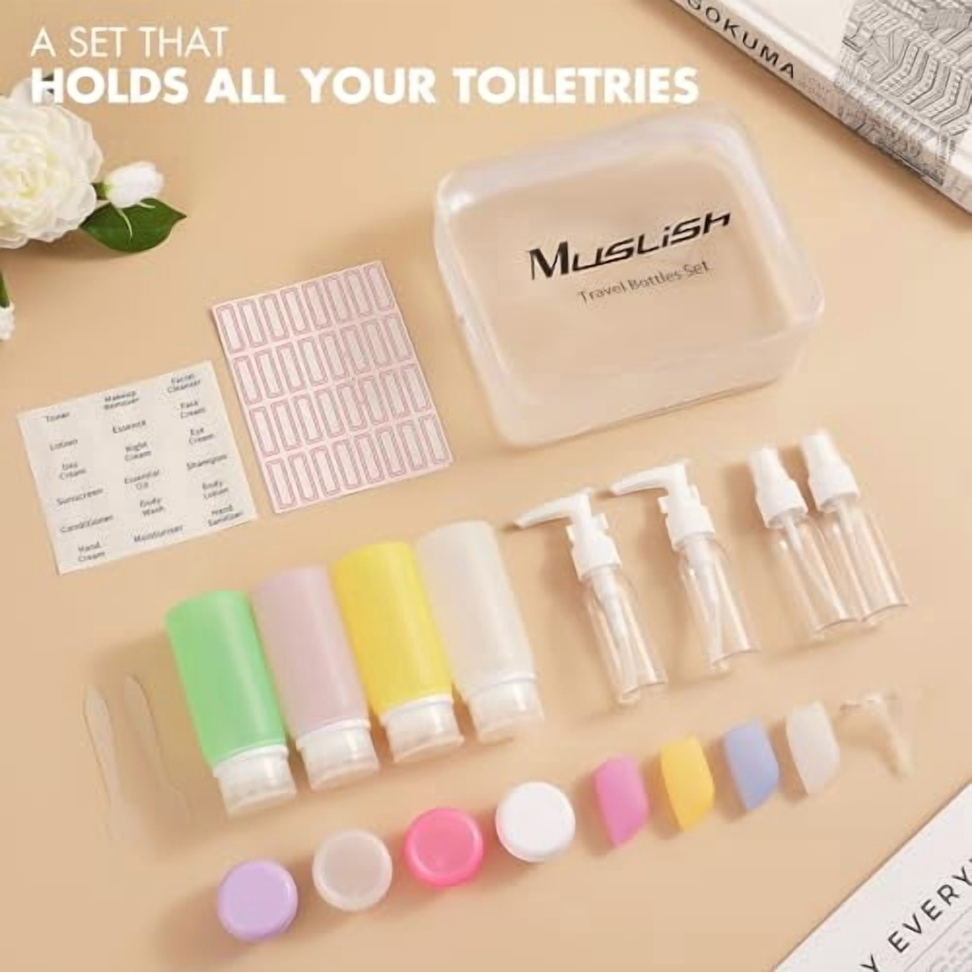 21 Pack Leak Proof Silicone Travel Bottles Set, TSA Approved Containers for Toiletries, Travel Size Accessories and Shampoo Conditioner Bottles with Toiletry Bag (BPA Free)
