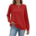 thumbnail image 3 of Crewneck Fall Sweatshirts for Women Trendy Plain Long Sleeve Shirts Pullover Tops with Pockets, 3 of 7