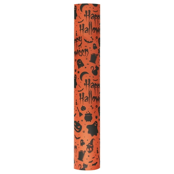 CCOCC Autumn Wrapping Paper Roll, Vintage Gothic Black Skull Spider Pumpkin Floral Gift Wrap, Orange Kraft Paper for Halloween Fall Holidays, 19.7 x 27.5 Inches