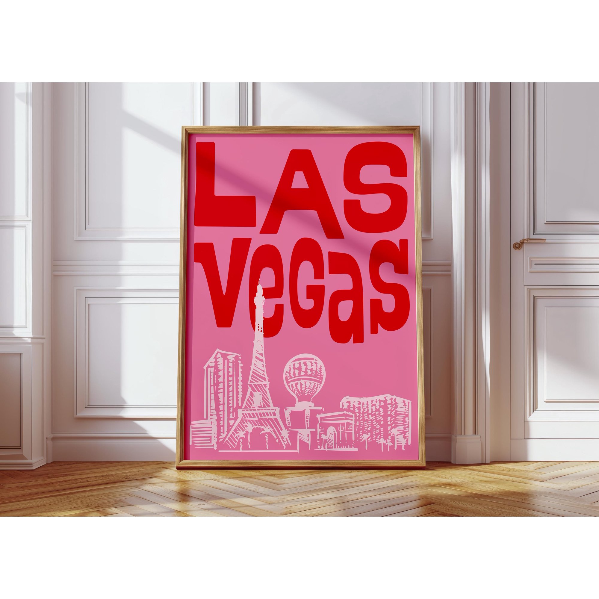 Las Vegas Skyline Hand-Drawn Vintage Travel Travel Wall Art Poster , Poster Print Only