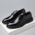thumbnail image 5 of Men's Brown Polished Leather Plain Toe Derby Dress Shoes, 5 of 7