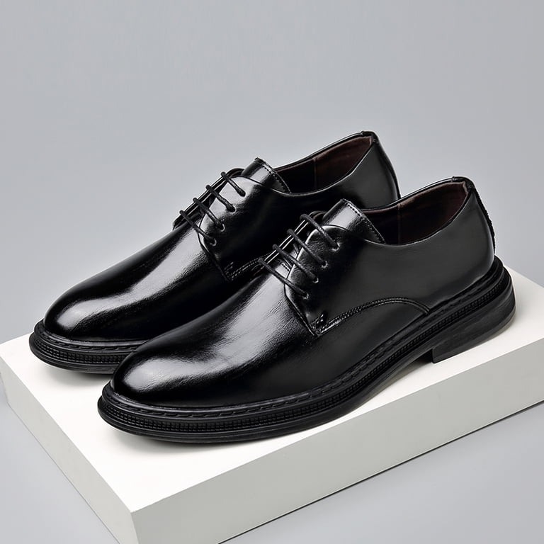 leather lace up dress shoes Men's Brown Polished Derby Shoes, Formal Genuine Oxford Shoes, Non Slip Block Heel Business Wedding Office Footwear secretary dress