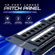 48 Port Patch Panel Cat6 Rackmount RJ45 Network Patch Panel 2U Unshielded Punch Down Rack Easy to Install Color Coded Labels
