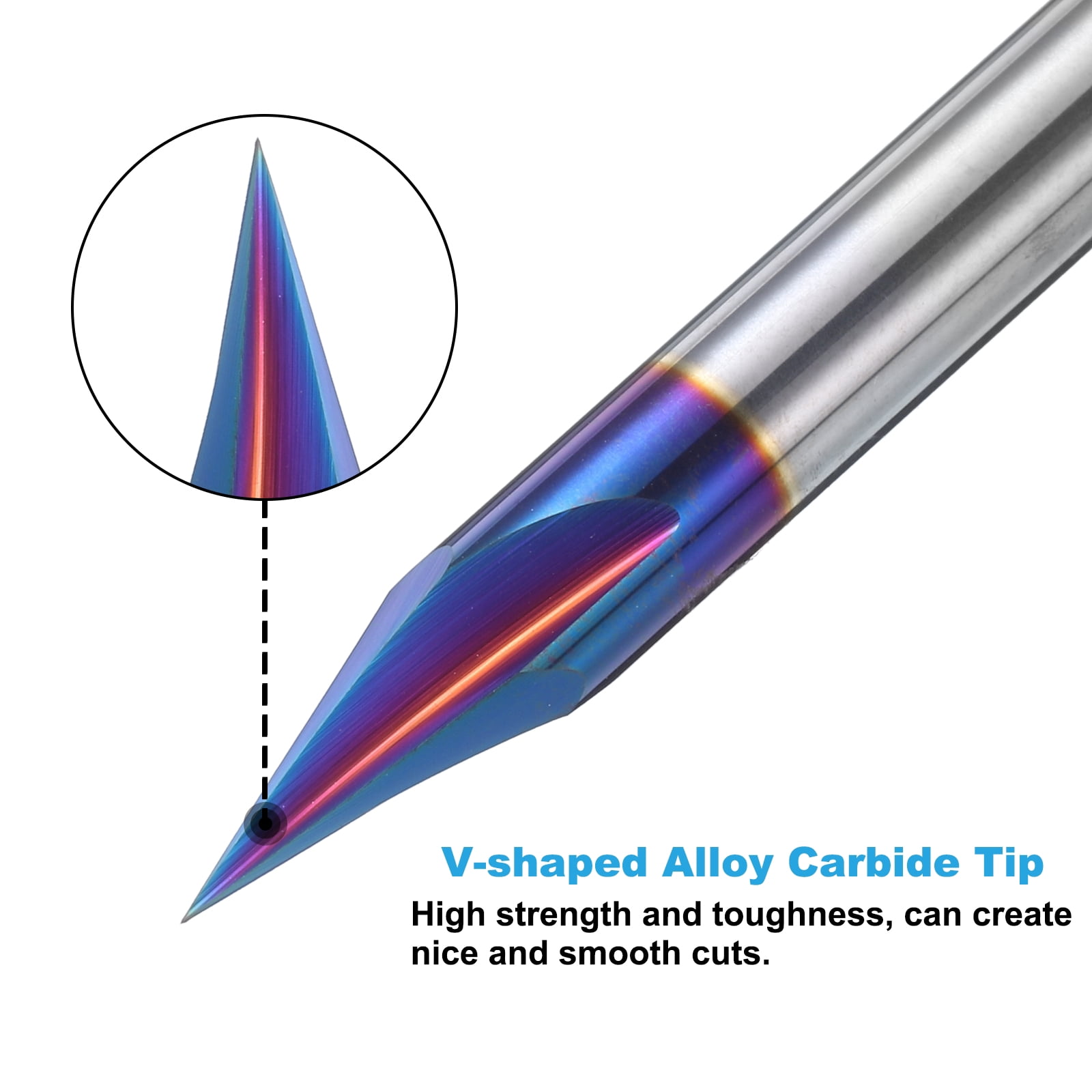 Uxcell 2Pcs 30 Degree V Groove Engraving Router Bits for CNC Tip and 3 Flutes 1/4 inch Shank Carving Bit Carbide End Mil