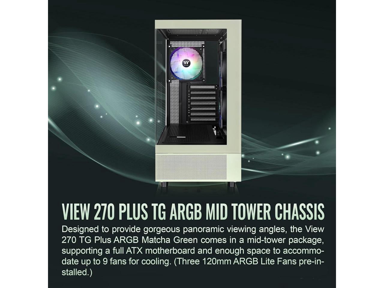 Thermaltake View 270 Plus TG ARGB ATX Mid-Tower Gaming Computer Case Matcha Green (CA-1Y7-00MEWN-01)