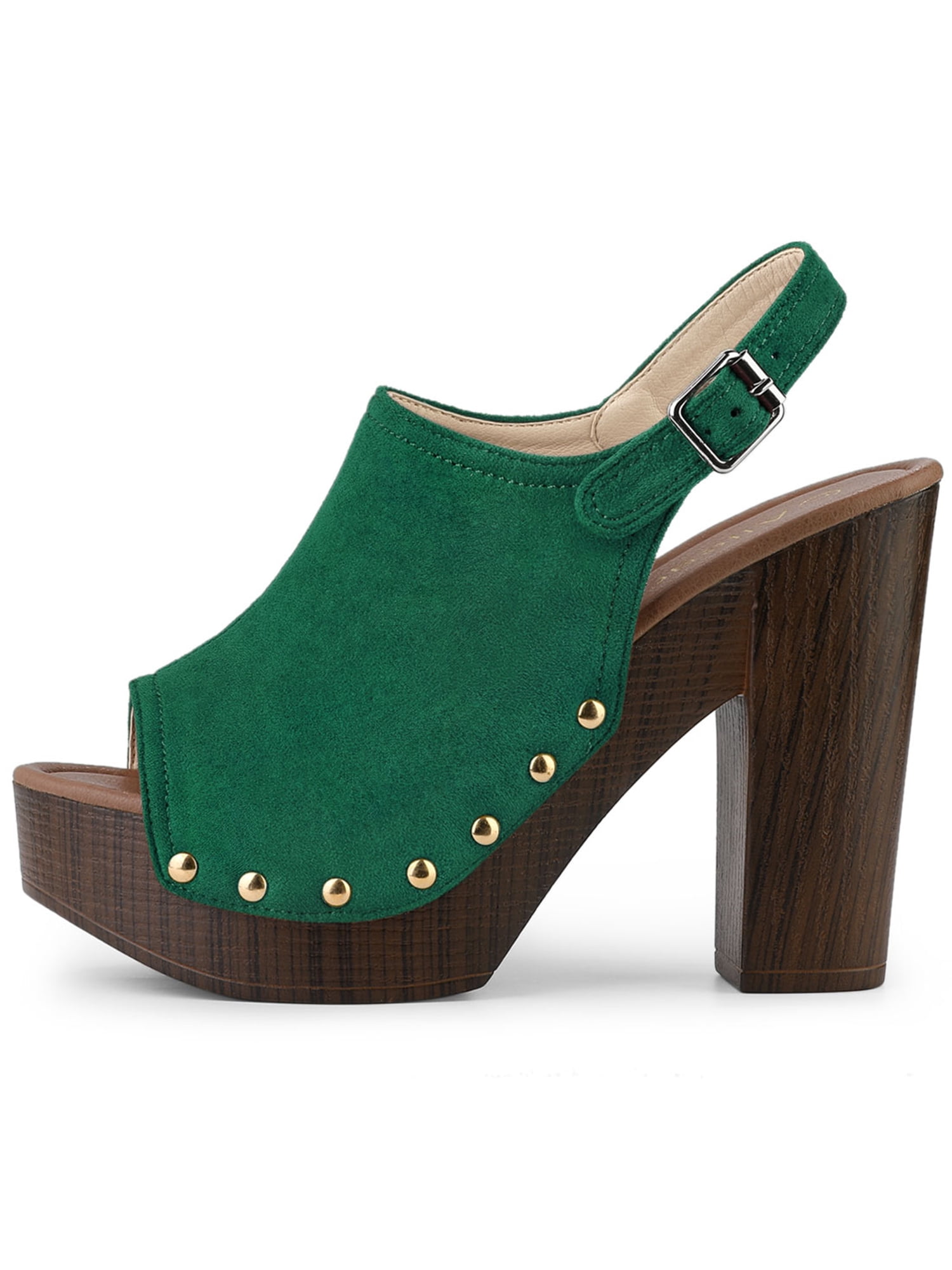 DARING DIVA Women's Slingback Platform Chunky Heel Sandals Green 6.5