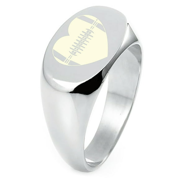 Sterling Silver Love Football Heart Engraved Oval Flat Top Polished Ring