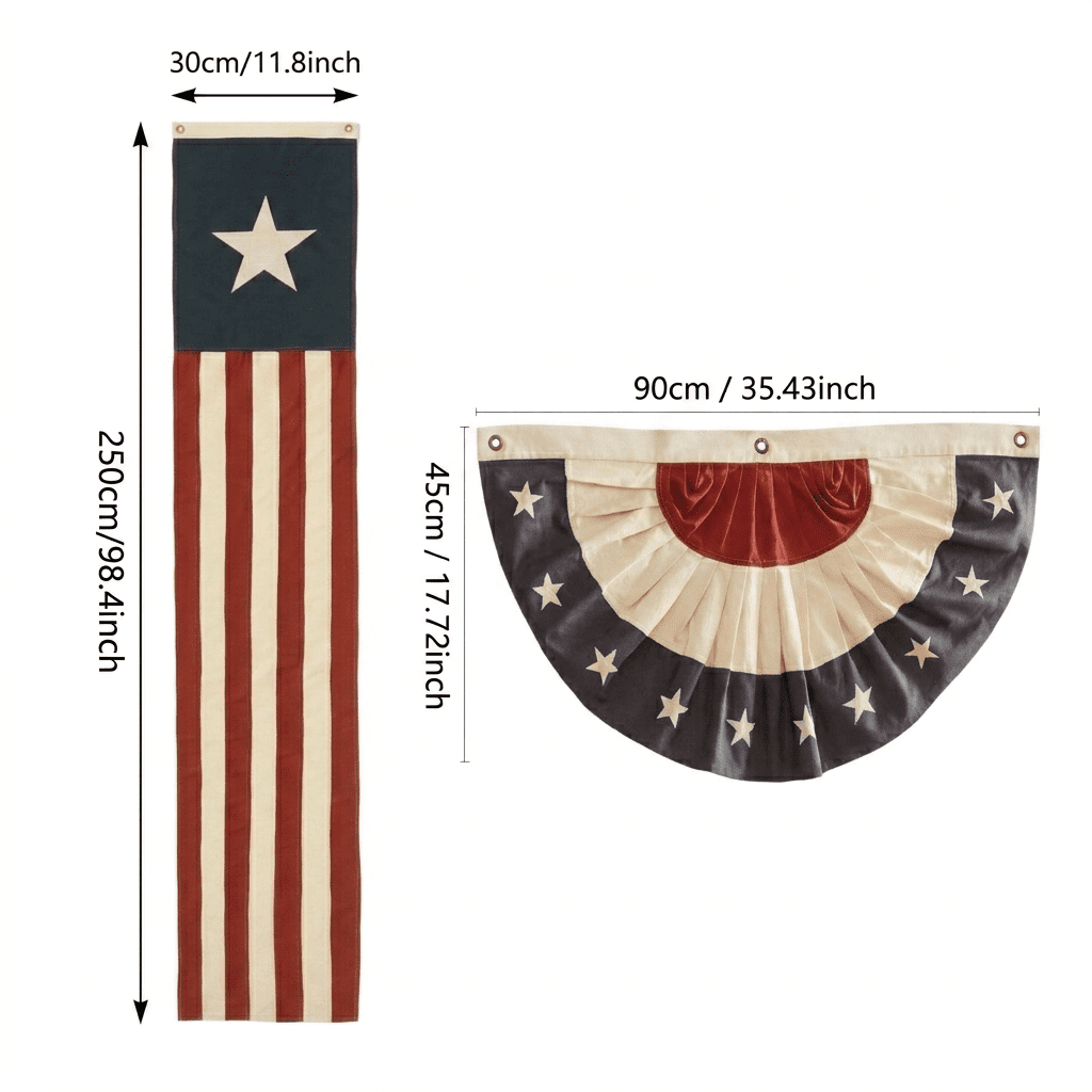 Heritage American Flag Banner – 2PCS Vintage Pleated Fan Bunting & Vertical Star Pull Flag – Heavy Duty Canvas Patriotic Decor for Porch, Deck & Home – JEWLALO