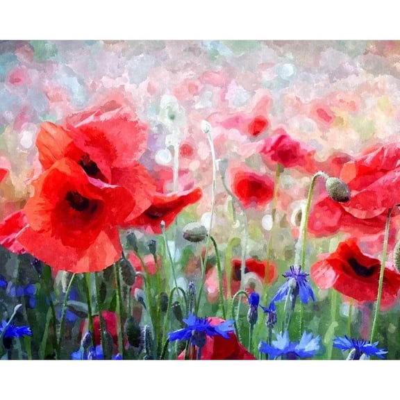 Red Poppies and Blue Cornflowers - Paint by Number Kit - 16"x20" (40x50cm) - DIY Acrylic Painting Home Decor